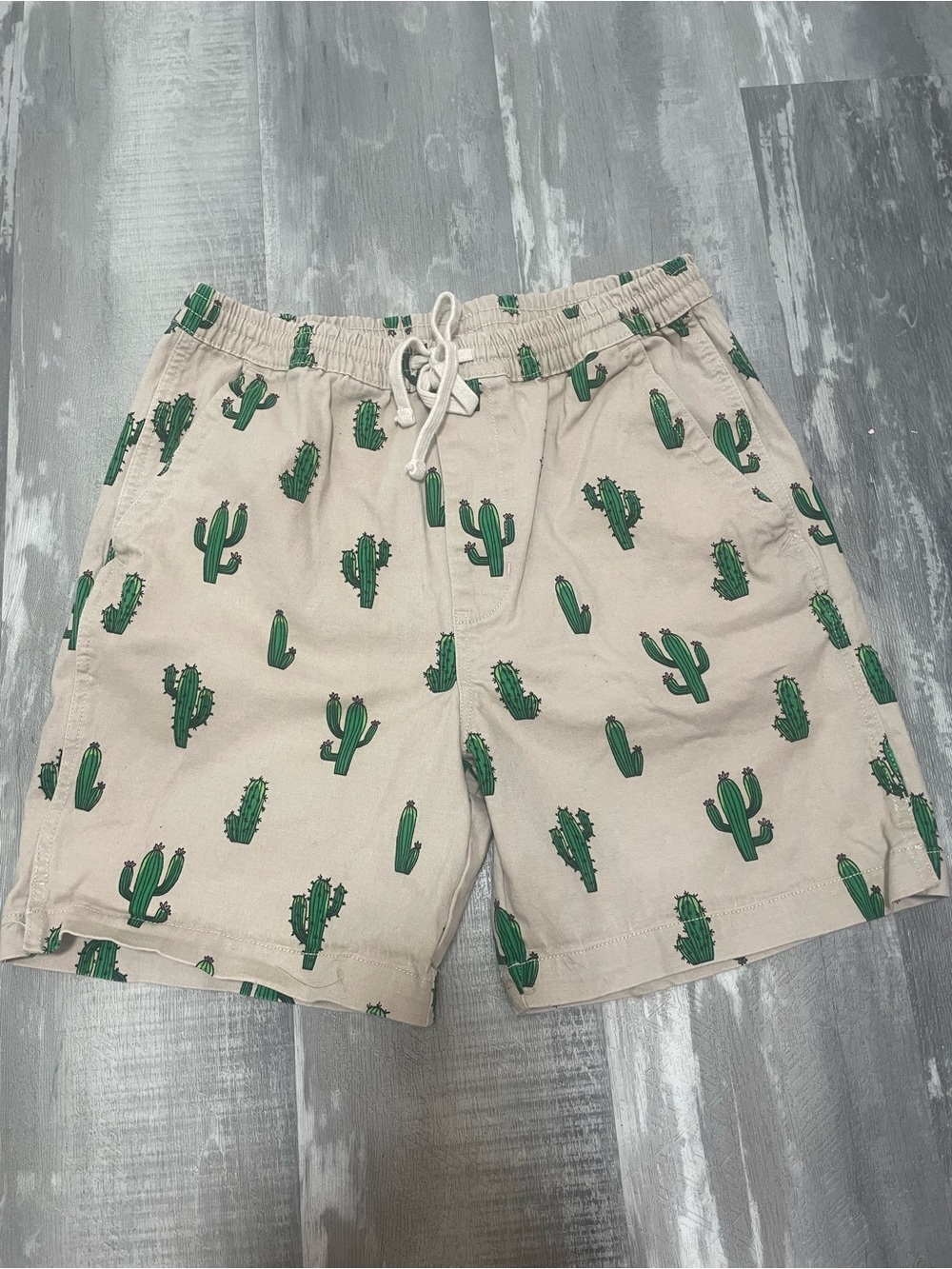 Men’s Beige Cactus Print Drawstring Shorts